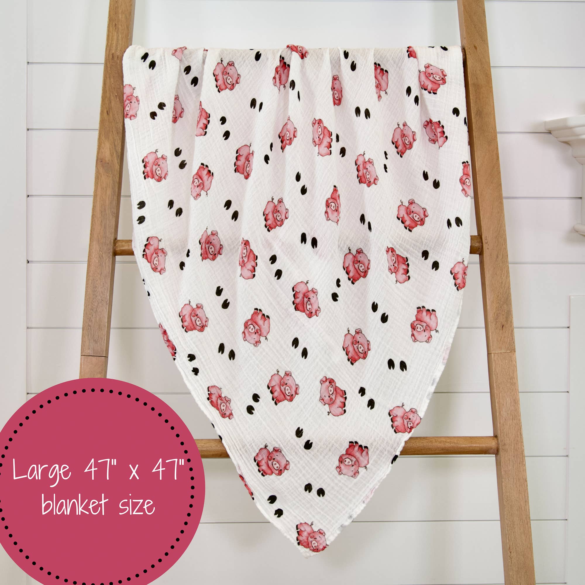 Baby Muslin Swaddle Blanket 120 x 120cm: Oink Oink