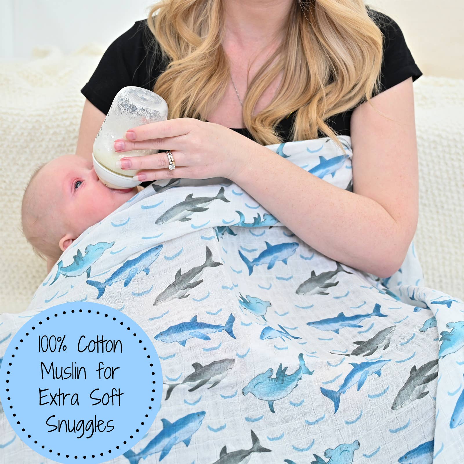 Baby Muslin Swaddle Blanket 120 x 120cm: Jawsome Shark