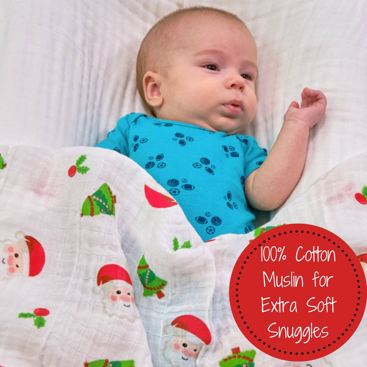 Baby Muslin Swaddle Blanket 120 x 120cm: Santa Claus Christmas