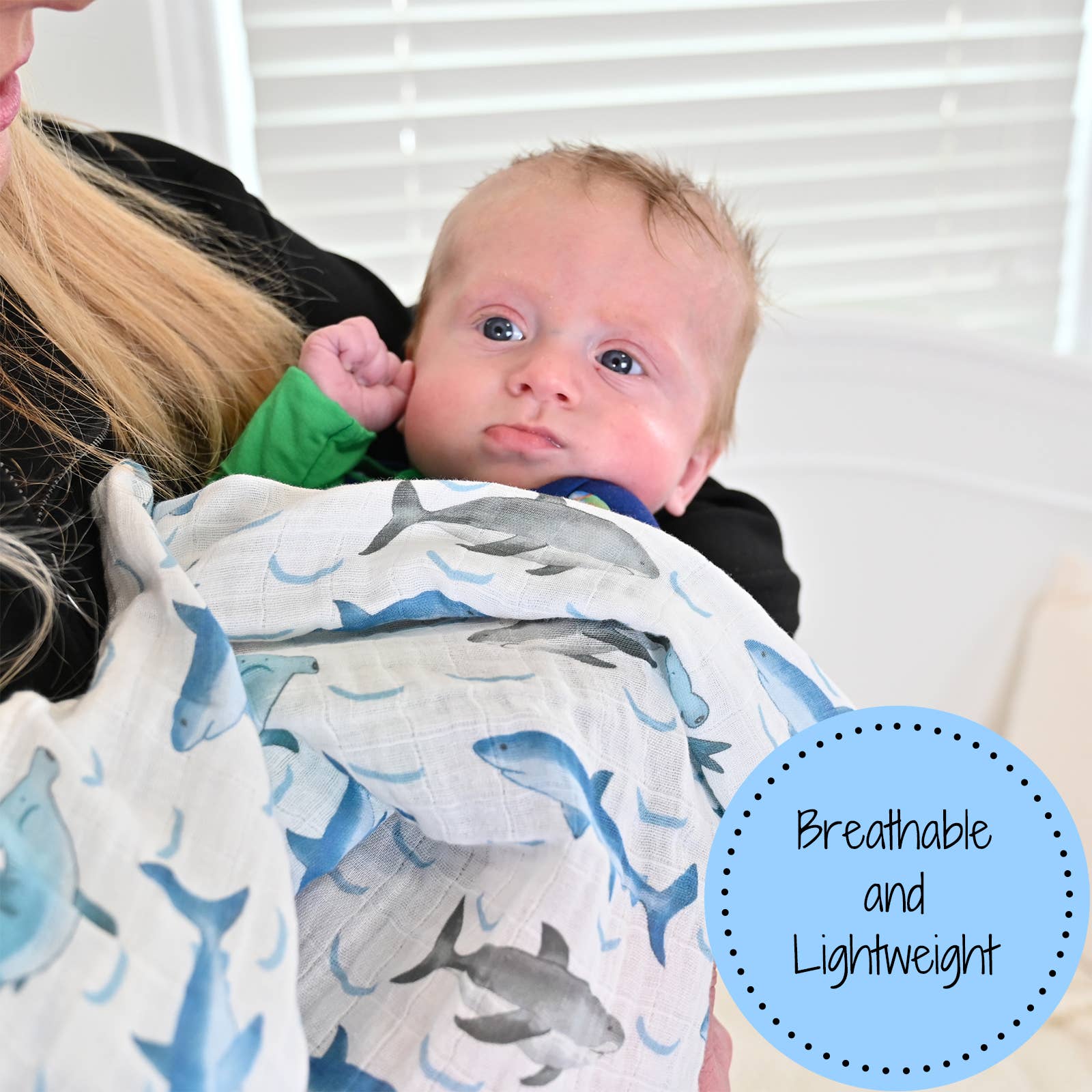 Baby Muslin Swaddle Blanket 120 x 120cm: Jawsome Shark