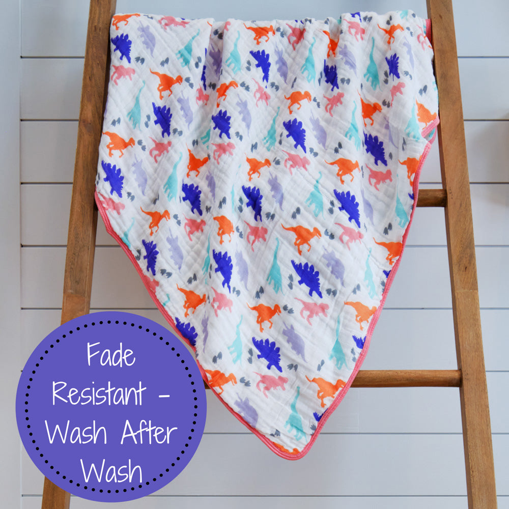 Baby & Kids 6-layer Muslin Quilt 120x120cm: Pink Dinosaurs