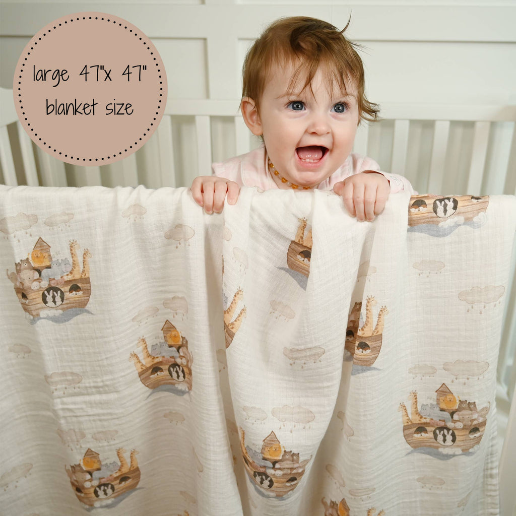 Baby Muslin Swaddle Blanket 120 x 120cm Noah's Ark