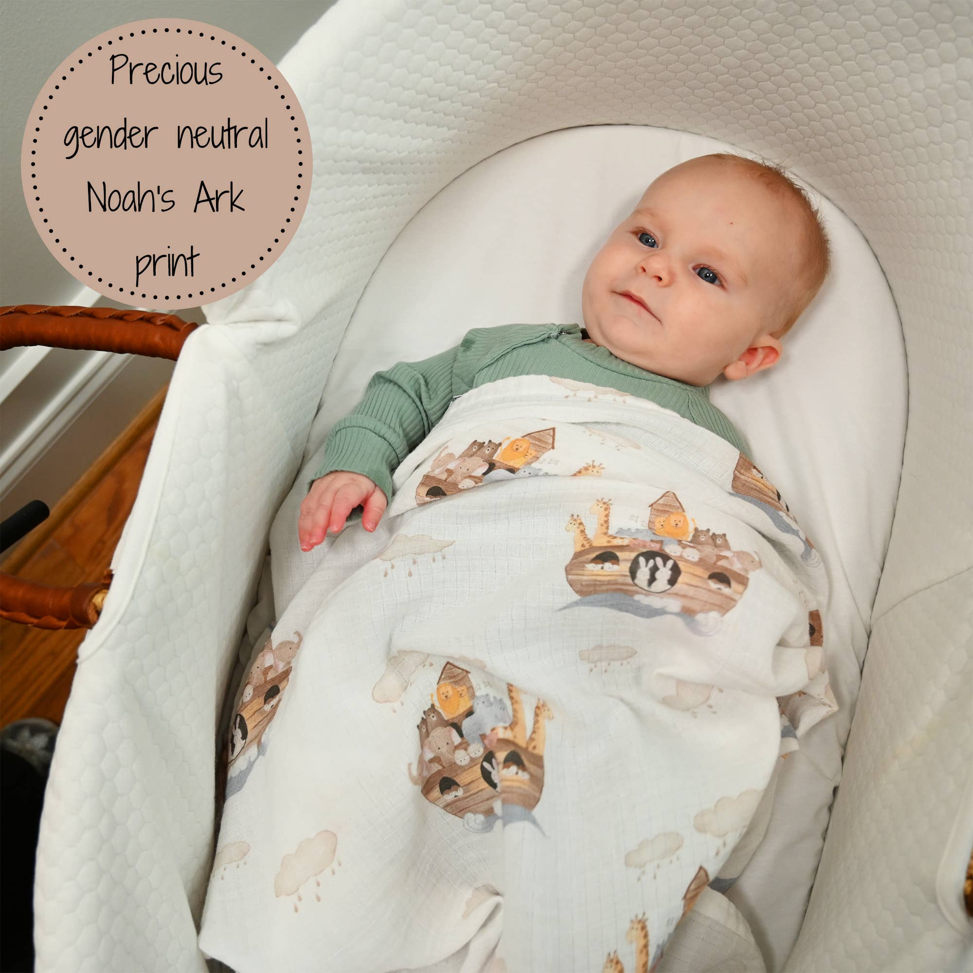Baby Muslin Swaddle Blanket 120 x 120cm Noah's Ark