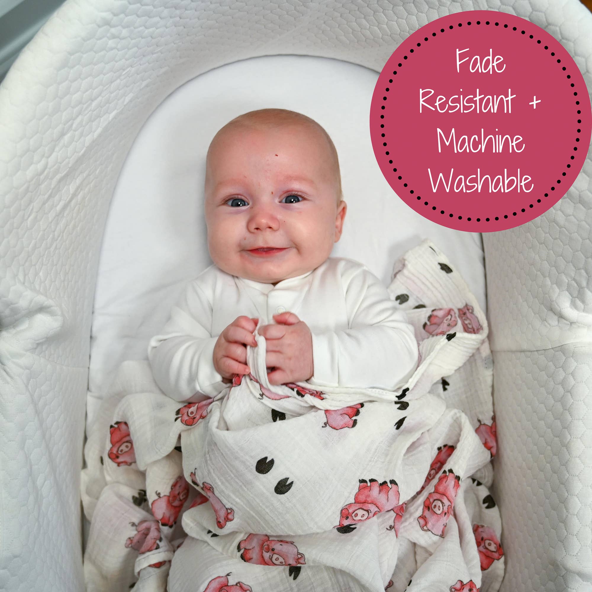 Baby Muslin Swaddle Blanket 120 x 120cm: Oink Oink
