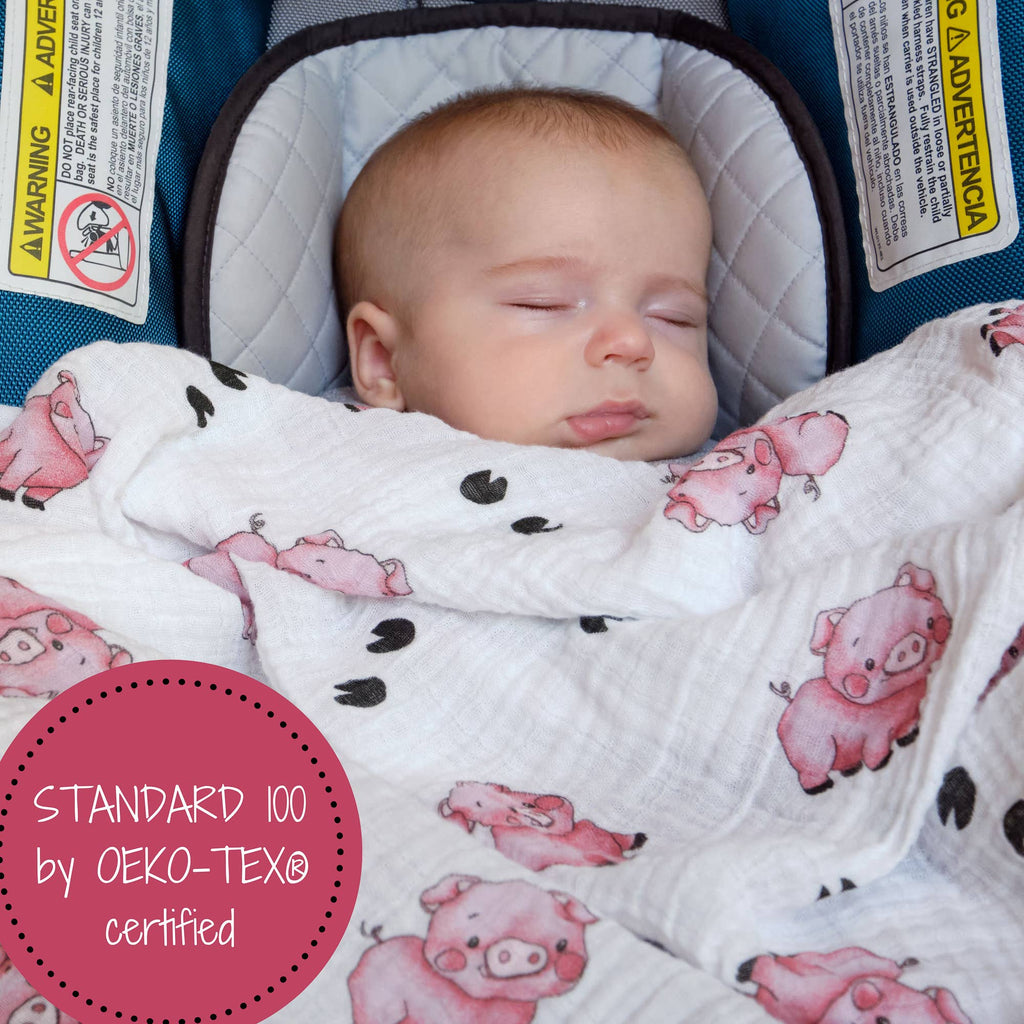 Baby Muslin Swaddle Blanket 120 x 120cm: Oink Oink