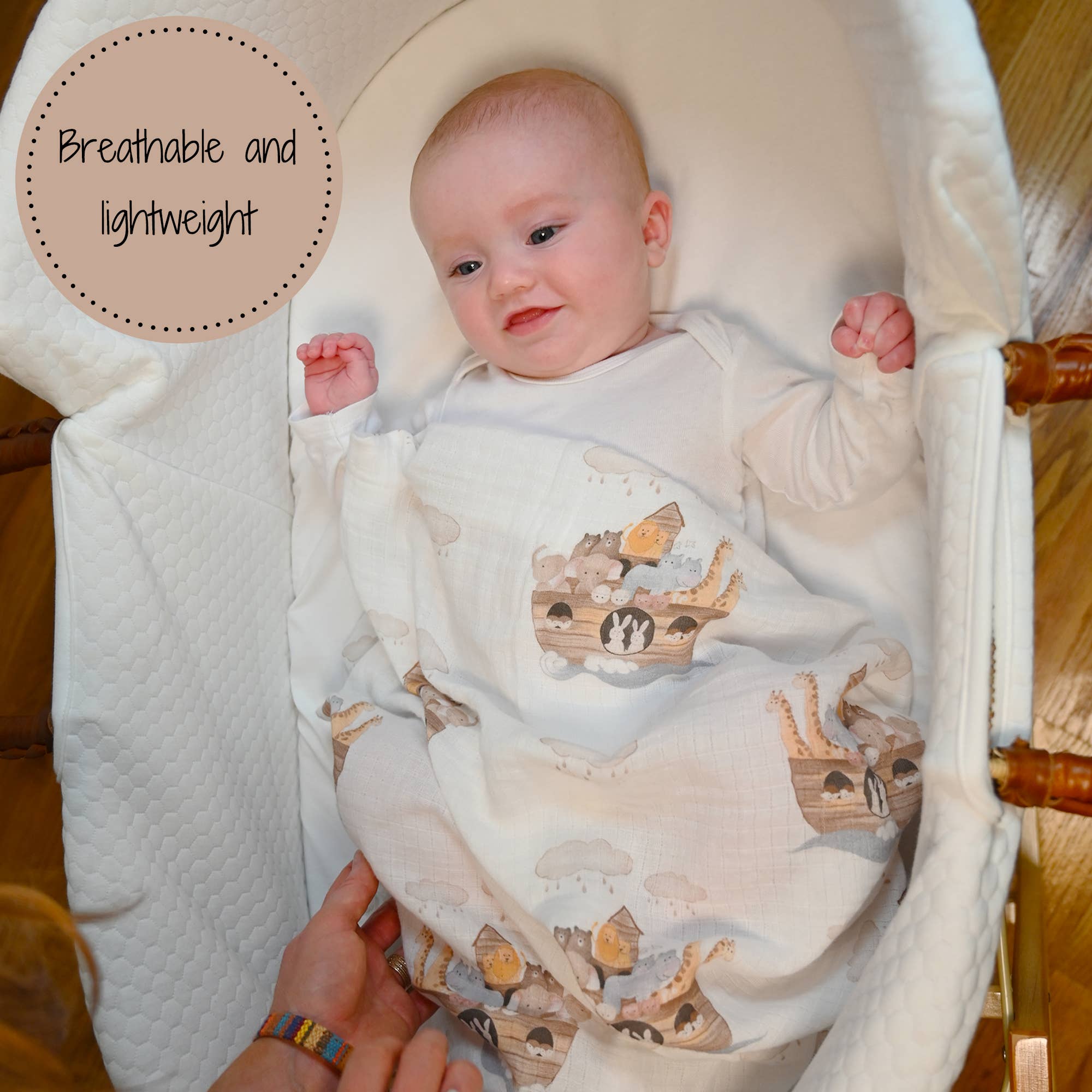 Baby Muslin Swaddle Blanket 120 x 120cm Noah's Ark