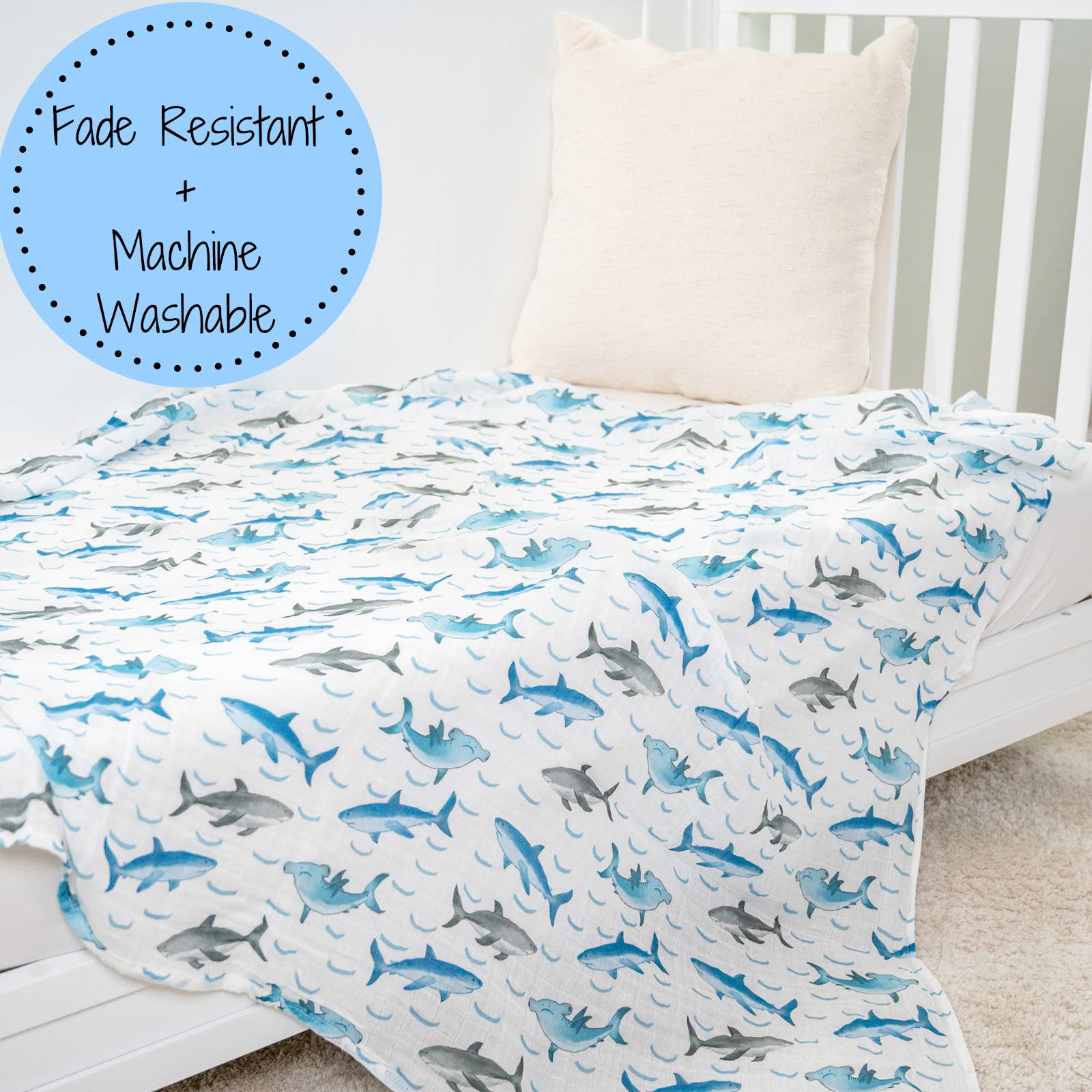 Baby Muslin Swaddle Blanket 120 x 120cm: Jawsome Shark