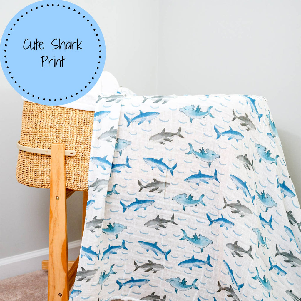 Baby Muslin Swaddle Blanket 120 x 120cm: Jawsome Shark