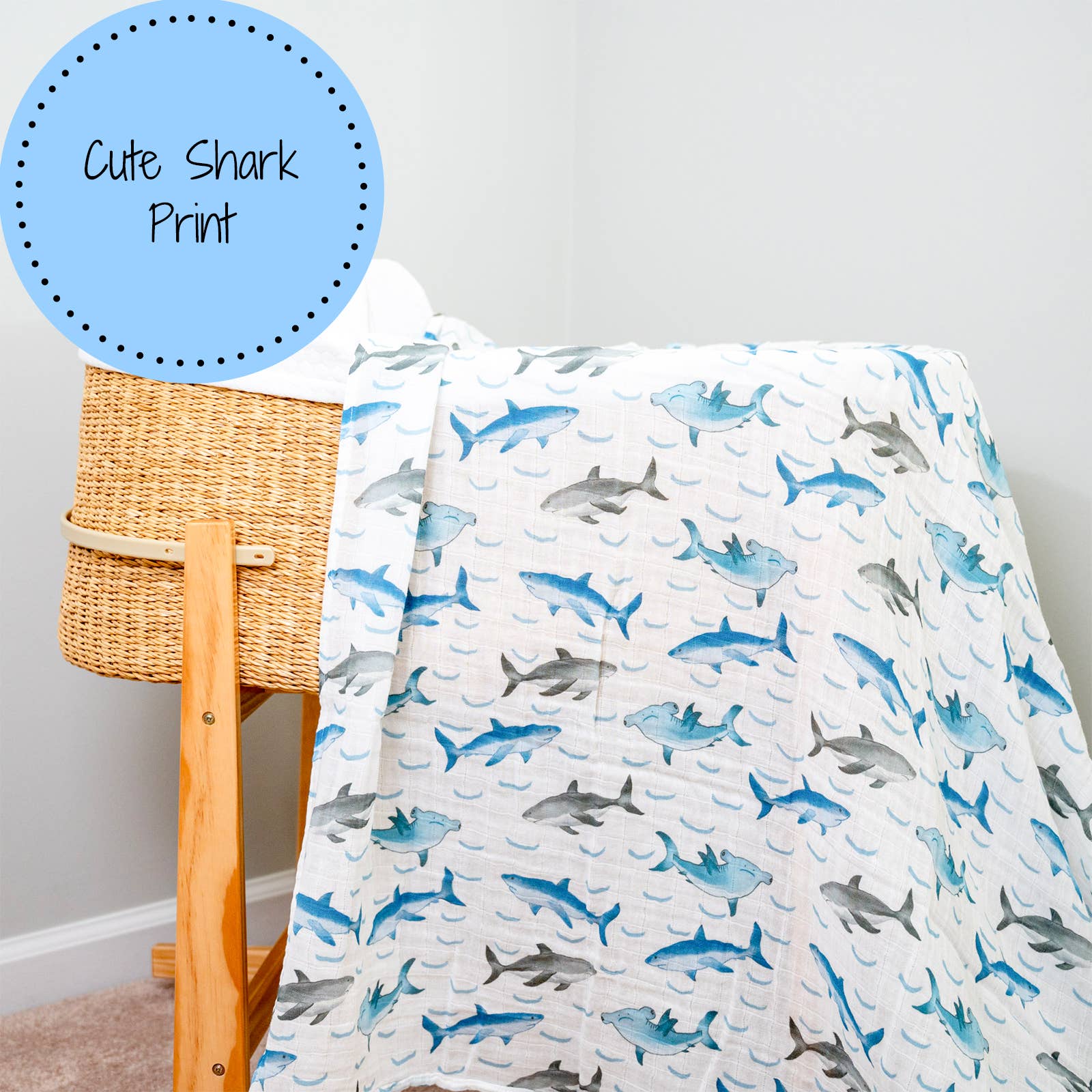 Baby Muslin Swaddle Blanket 120 x 120cm: Jawsome Shark