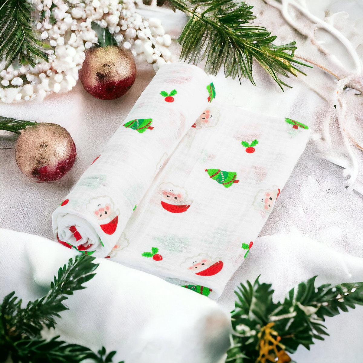 Baby Muslin Swaddle Blanket 120 x 120cm: Santa Claus Christmas