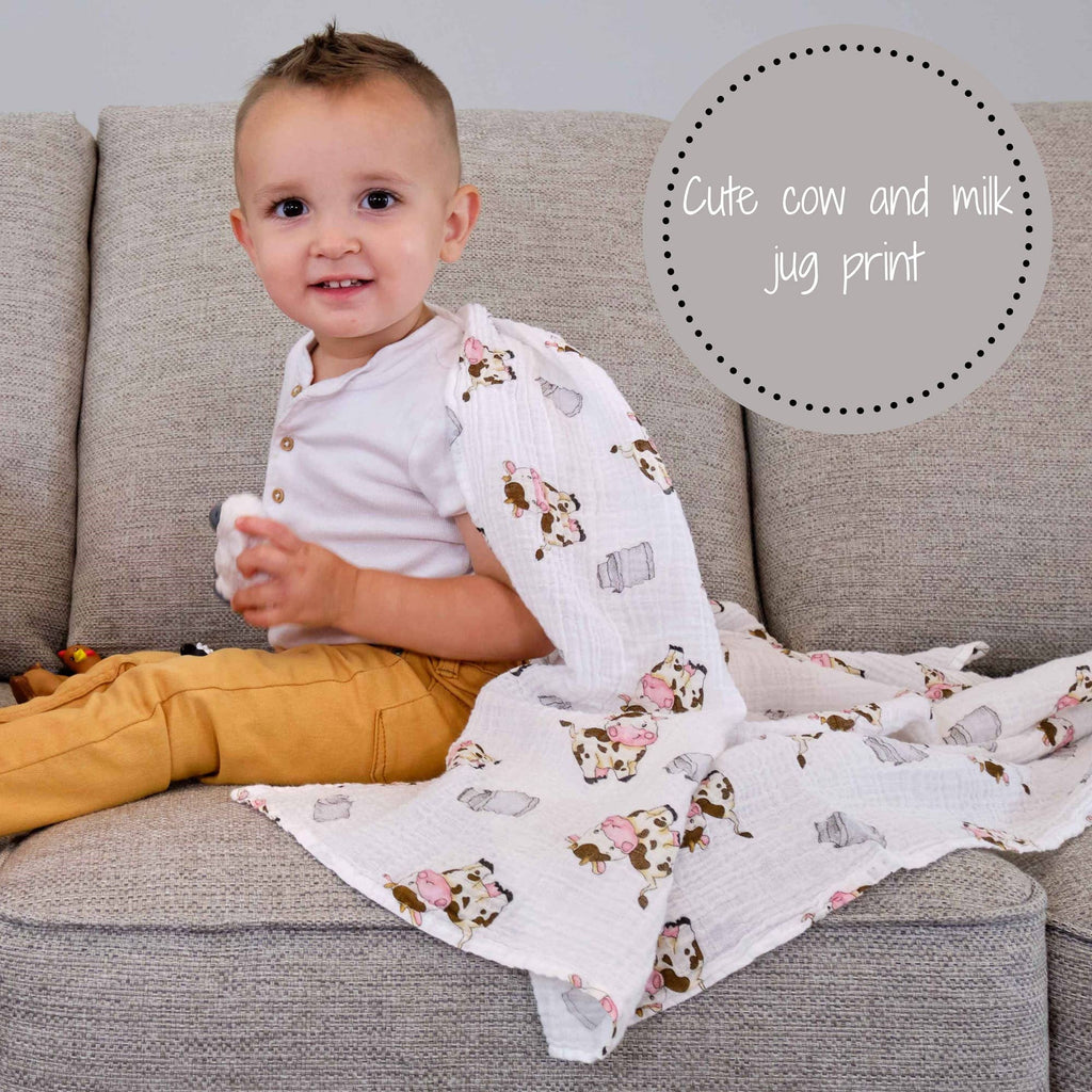 Baby Muslin Swaddle Blanket 120 x 120cm: The Cow Goes MOO
