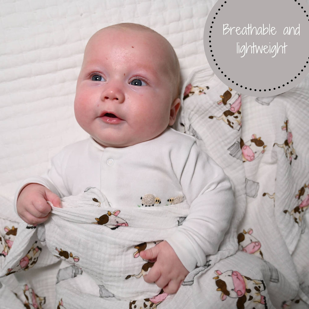 Baby Muslin Swaddle Blanket 120 x 120cm: The Cow Goes MOO