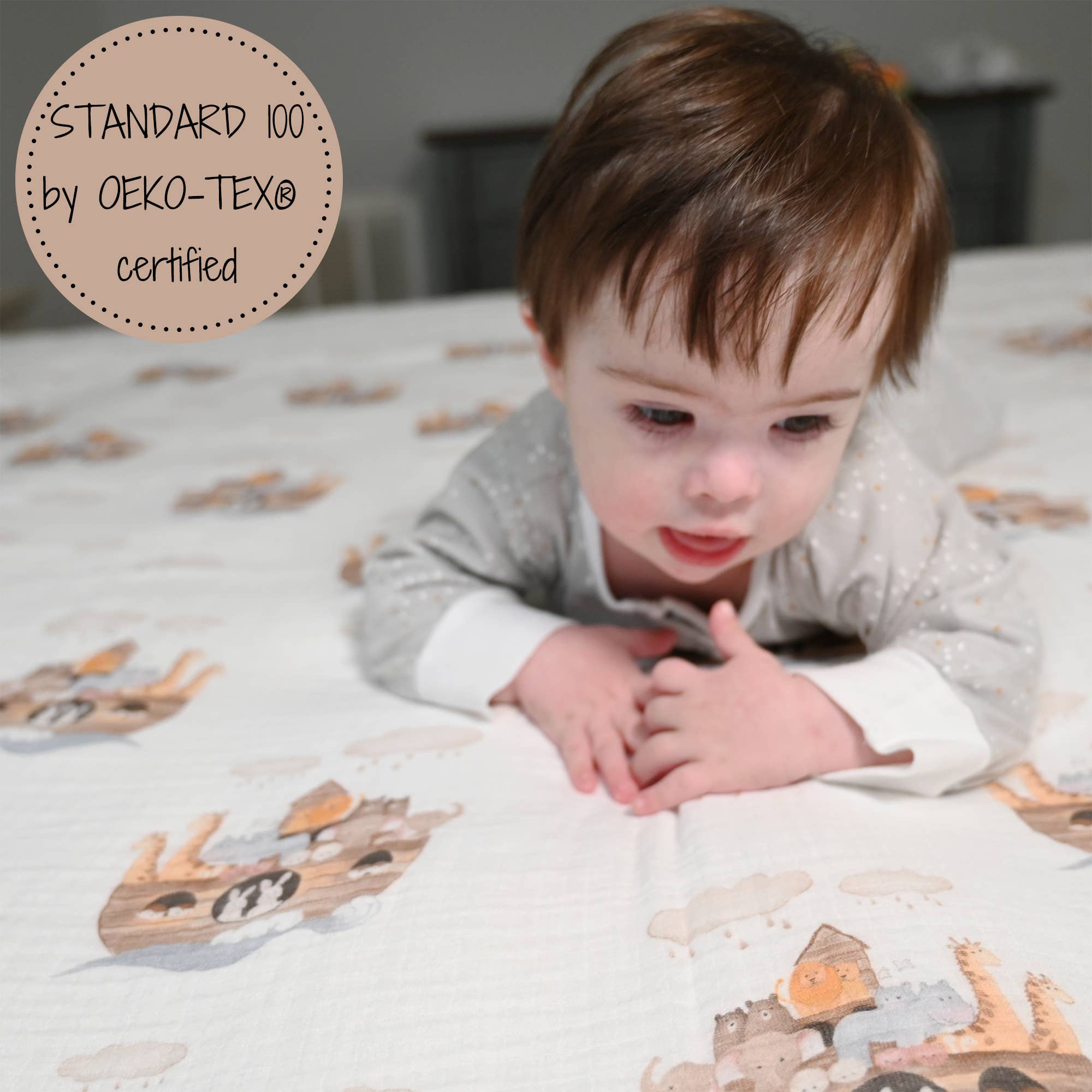 Baby Muslin Swaddle Blanket 120 x 120cm Noah's Ark