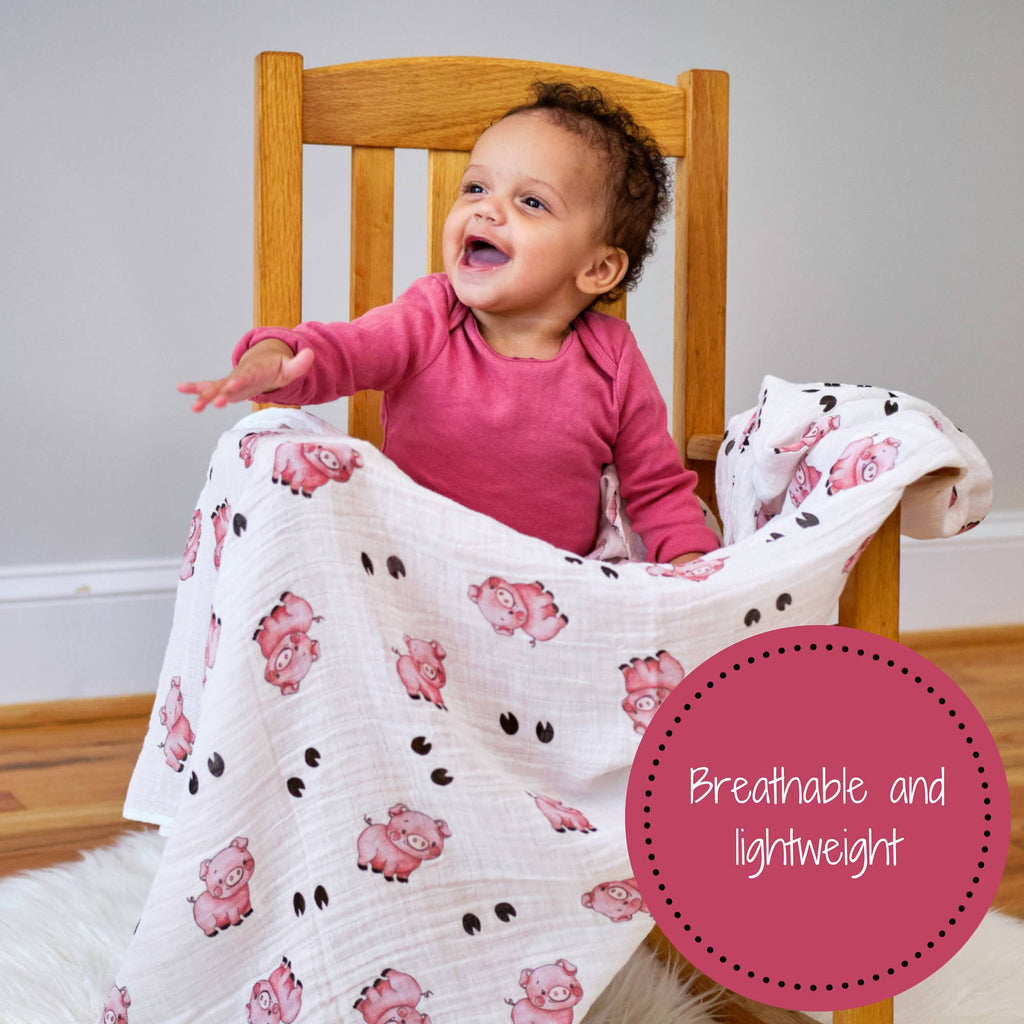 Baby Muslin Swaddle Blanket 120 x 120cm: Oink Oink