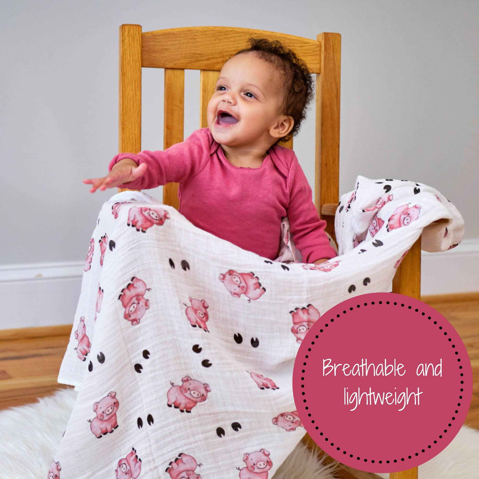Baby Muslin Swaddle Blanket 120 x 120cm: Oink Oink