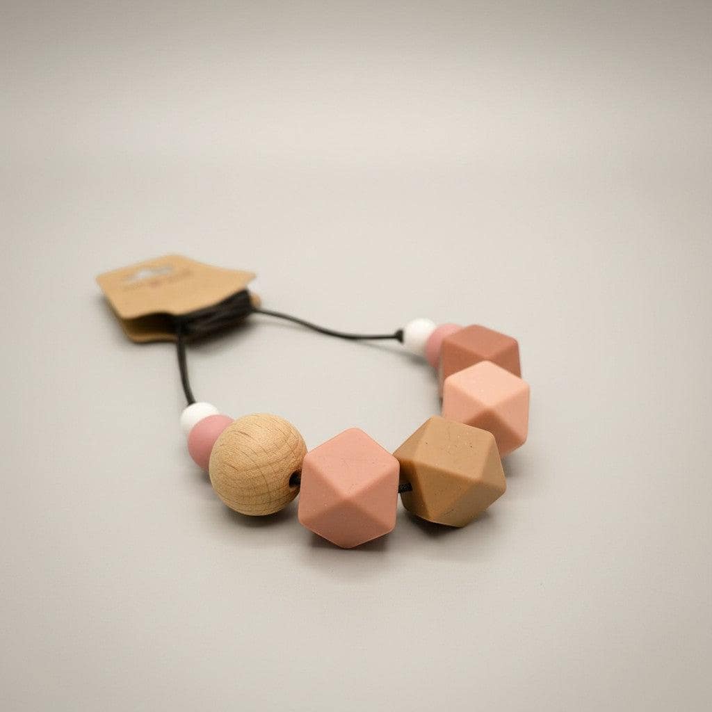 Precious Days Gifts chunky neutral silicone and wood teething necklace for babies. BPA-free.