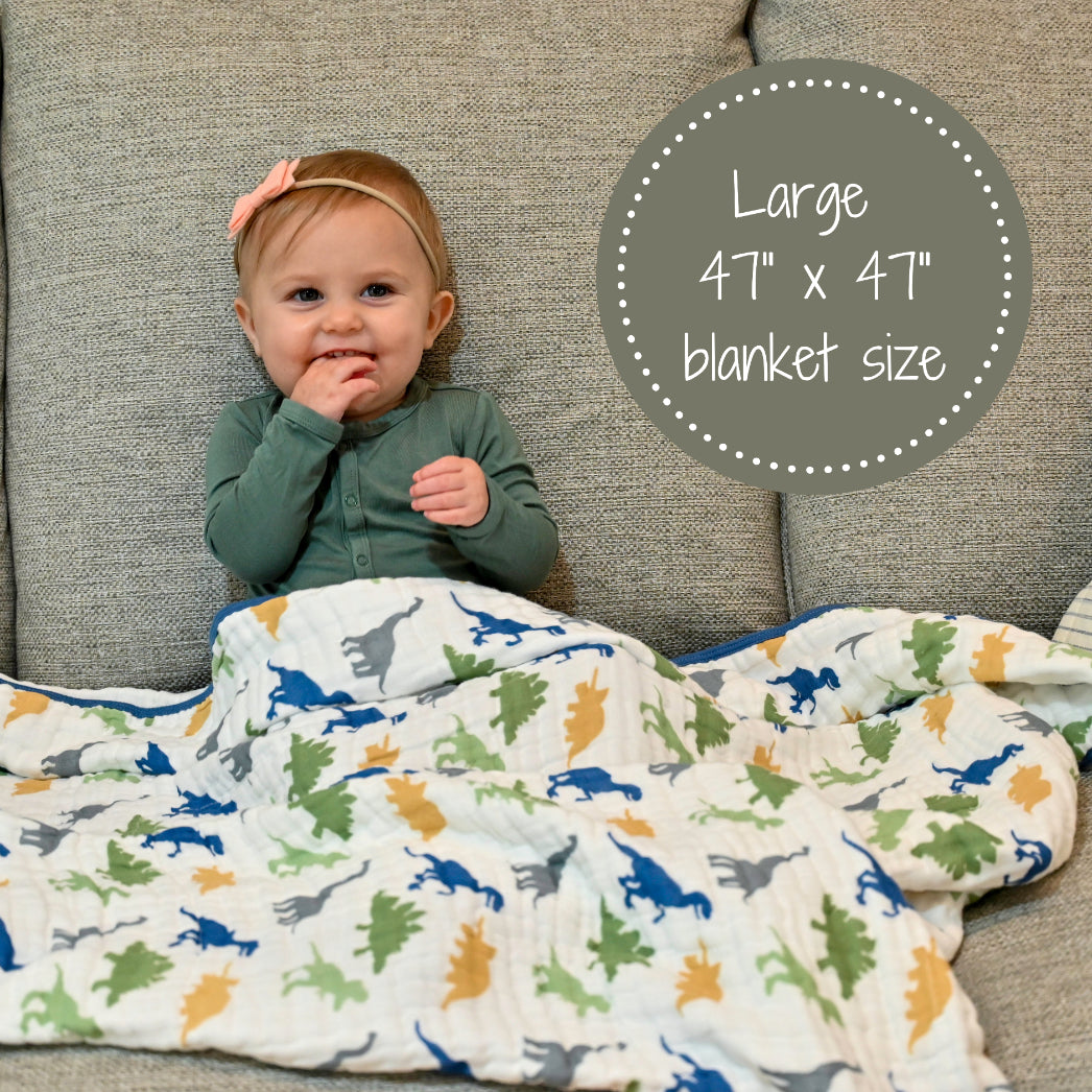 Baby & Kids 6-layer Muslin Quilt 120x120cm: Blue Dinosaurs