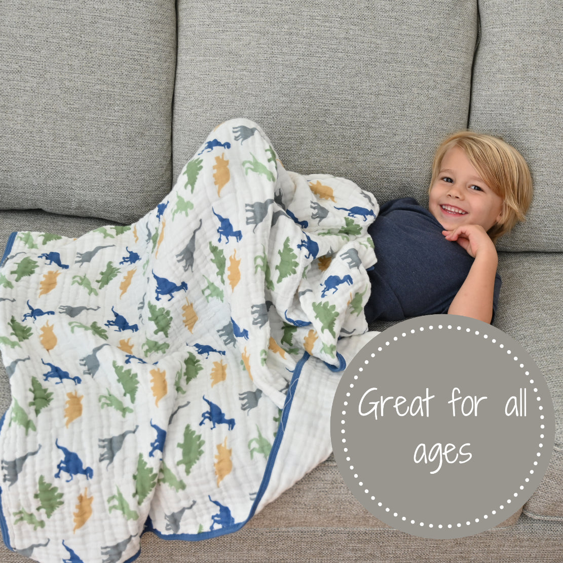 Baby & Kids 6-layer Muslin Quilt 120x120cm: Blue Dinosaurs
