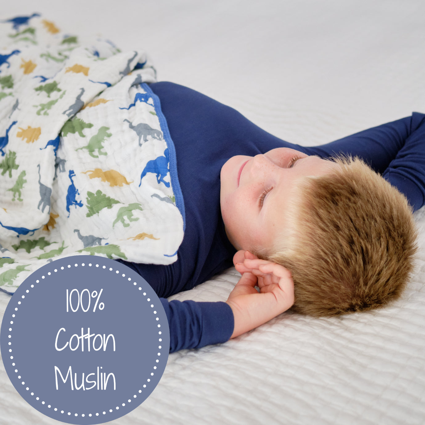 Baby & Kids 6-layer Muslin Quilt 120x120cm: Blue Dinosaurs