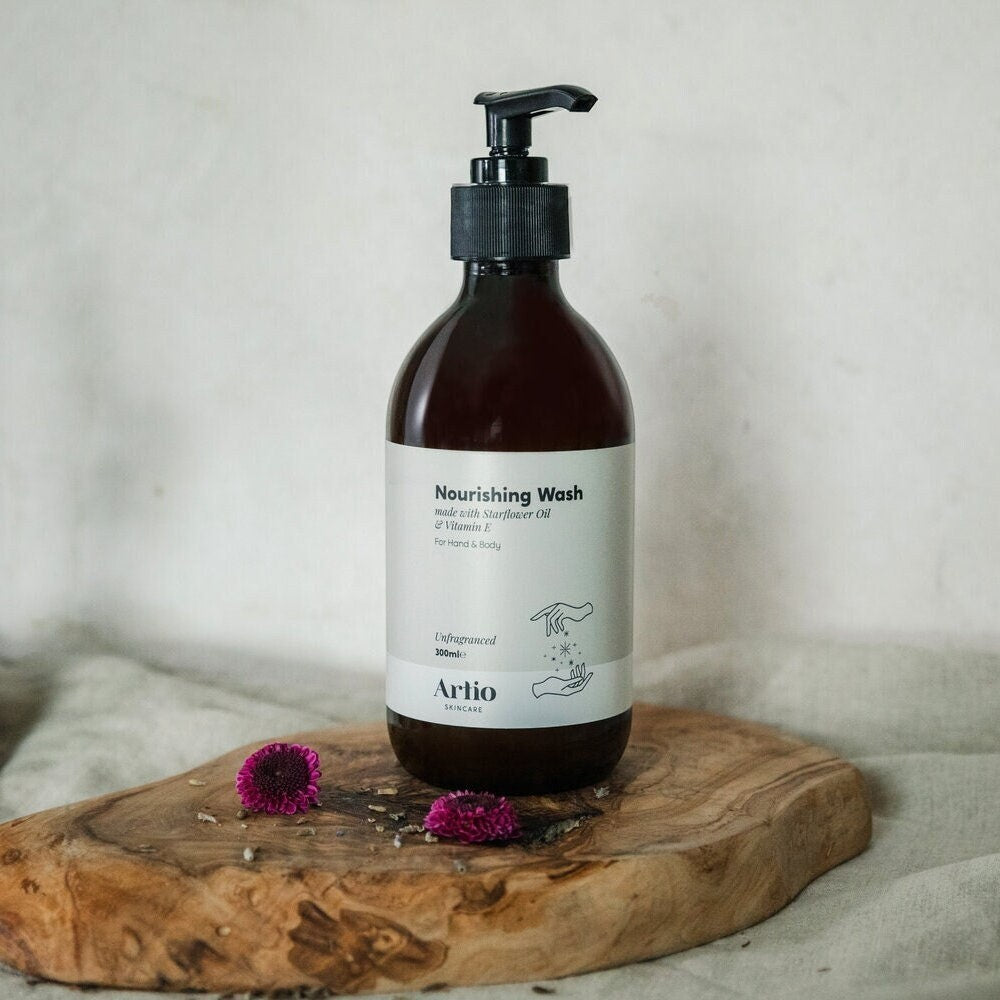 Precious Days Gifts Artio Nourishing Wash for hand and body, unfragranced, 300ml bottle with pump dispenser.