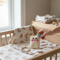 Precious Days Gifts handmade crochet tooth plush with a pocket, smiling face, and blue star detail.