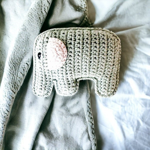 Precious Days Gifts crocheted elephant rattle with pink ear and minky dot fleece blanket