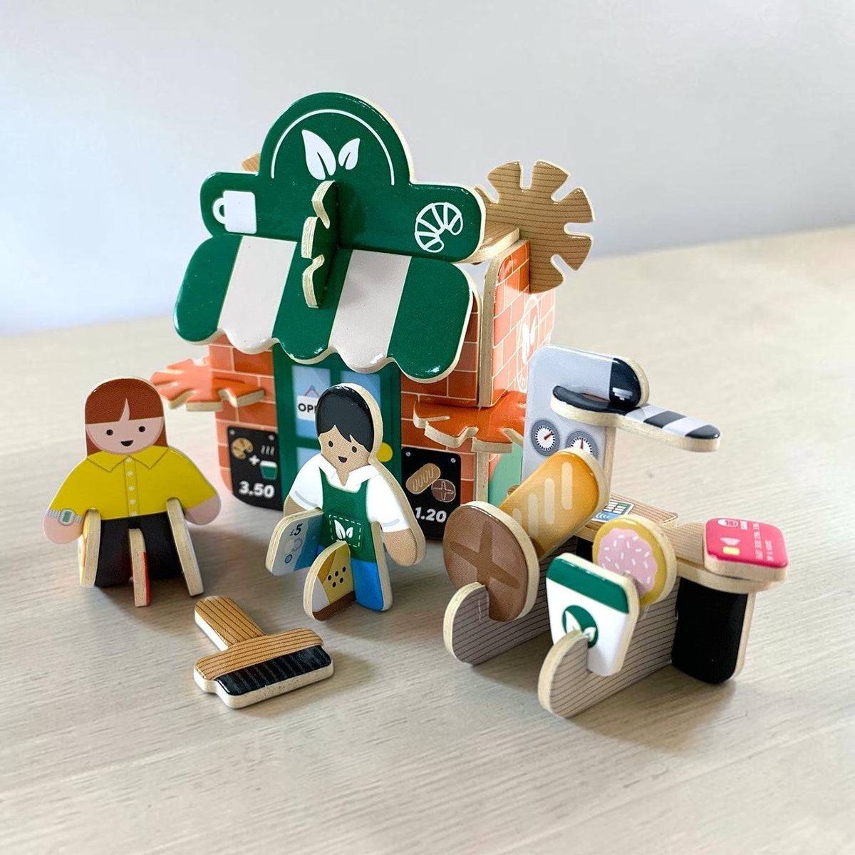 Precious Days Gifts Play Press Toys eco-friendly cardboard refill cafe playset with figures and food accessories