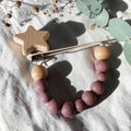 Precious Days Gifts pink silicone and natural wooden star dummy clip for babies