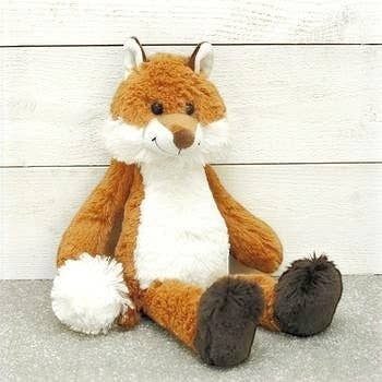 Precious Days Gifts soft plush fox toy with white chest and bushy tail, suitable for all ages.