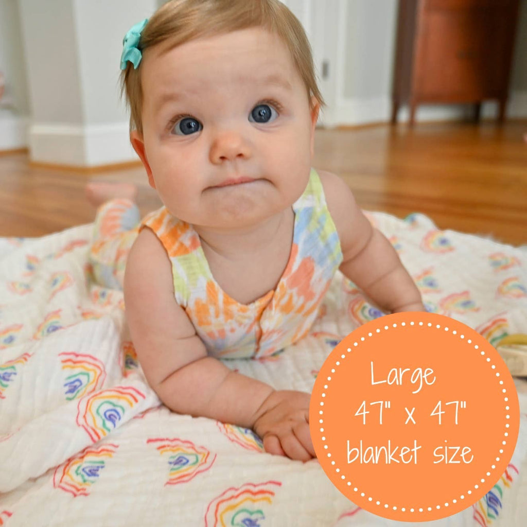 Precious Days Gifts 6-layer 100% cotton muslin quilt with a hand-drawn rainbow pattern, 120x120cm.