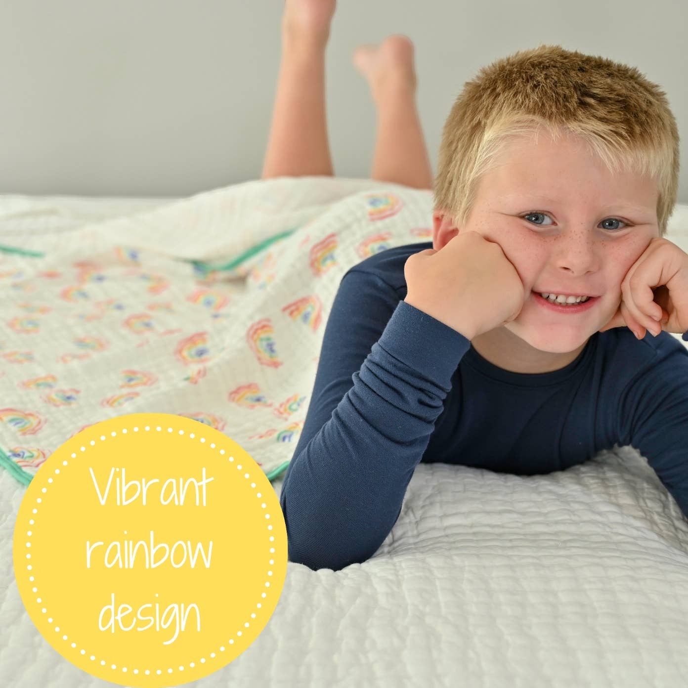 Precious Days Gifts 6-layer 100% cotton muslin quilt with a hand-drawn rainbow pattern, 120x120cm.