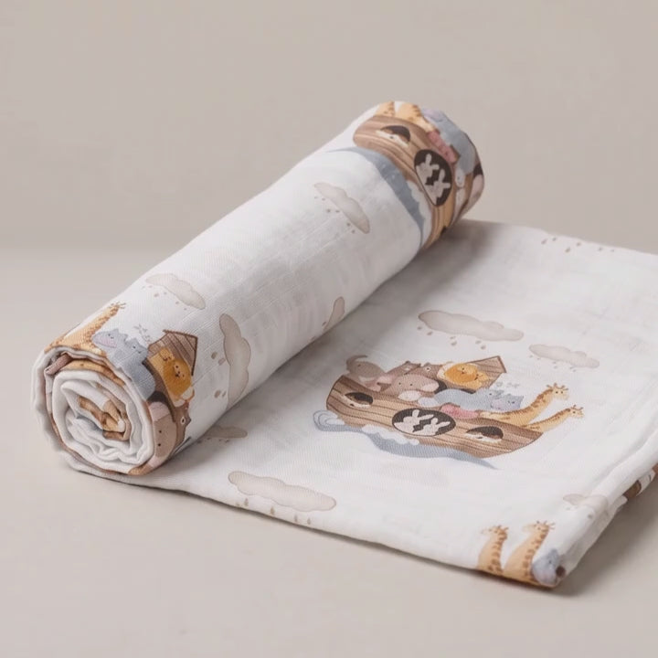 Baby Muslin Swaddle Blanket 120 x 120cm Noah's Ark