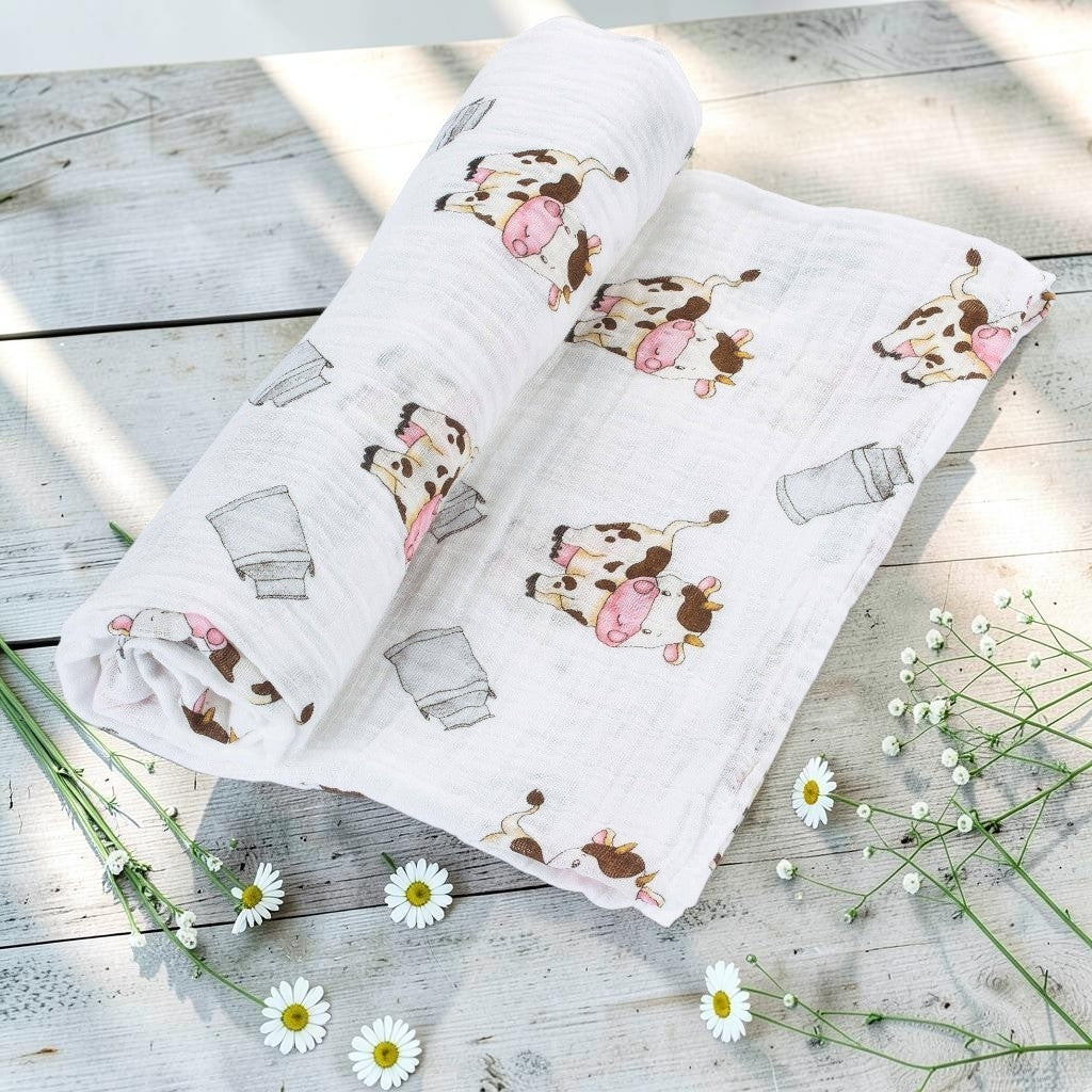 Baby Muslin Swaddle Blanket 120 x 120cm: The Cow Goes MOO