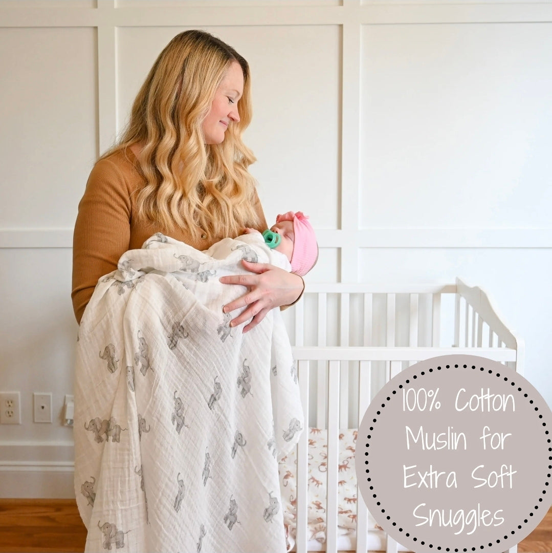 Baby Muslin Swaddle Blanket 120 x 120cm: Elephantastic