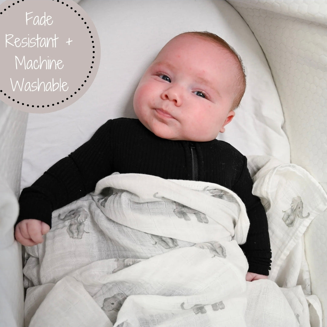 Baby Muslin Swaddle Blanket 120 x 120cm: Elephantastic