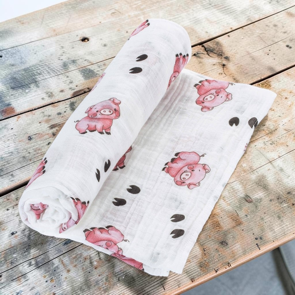 Baby Muslin Swaddle Blanket 120 x 120cm: Oink Oink
