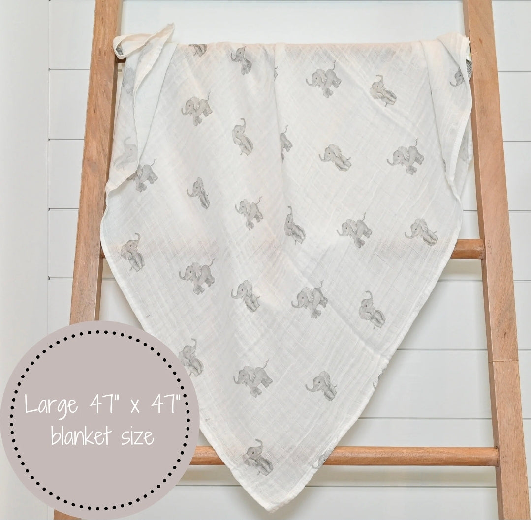Baby Muslin Swaddle Blanket 120 x 120cm: Elephantastic