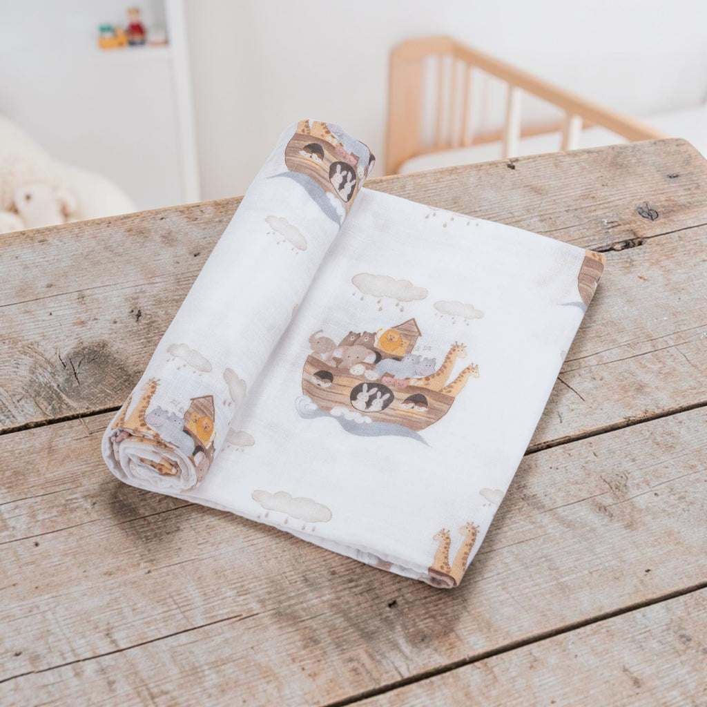 Baby Muslin Swaddle Blanket 120 x 120cm Noah's Ark