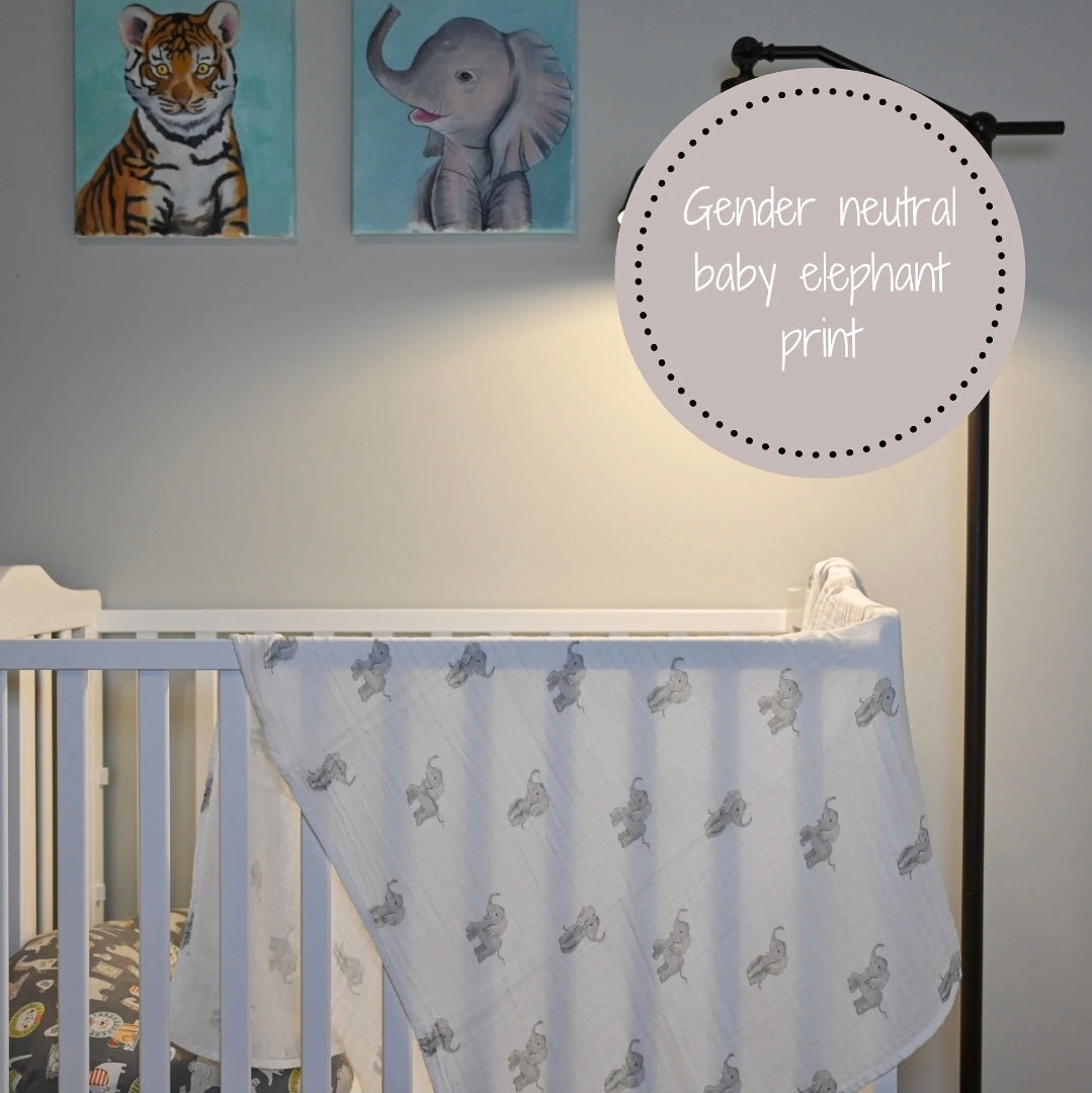 Baby Muslin Swaddle Blanket 120 x 120cm: Elephantastic