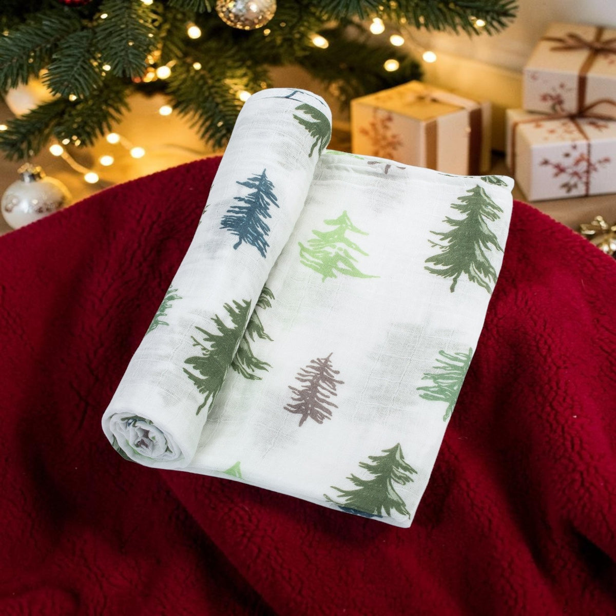 Baby Muslin Swaddle Blanket 120 x 120cm: Fir Tree Forest