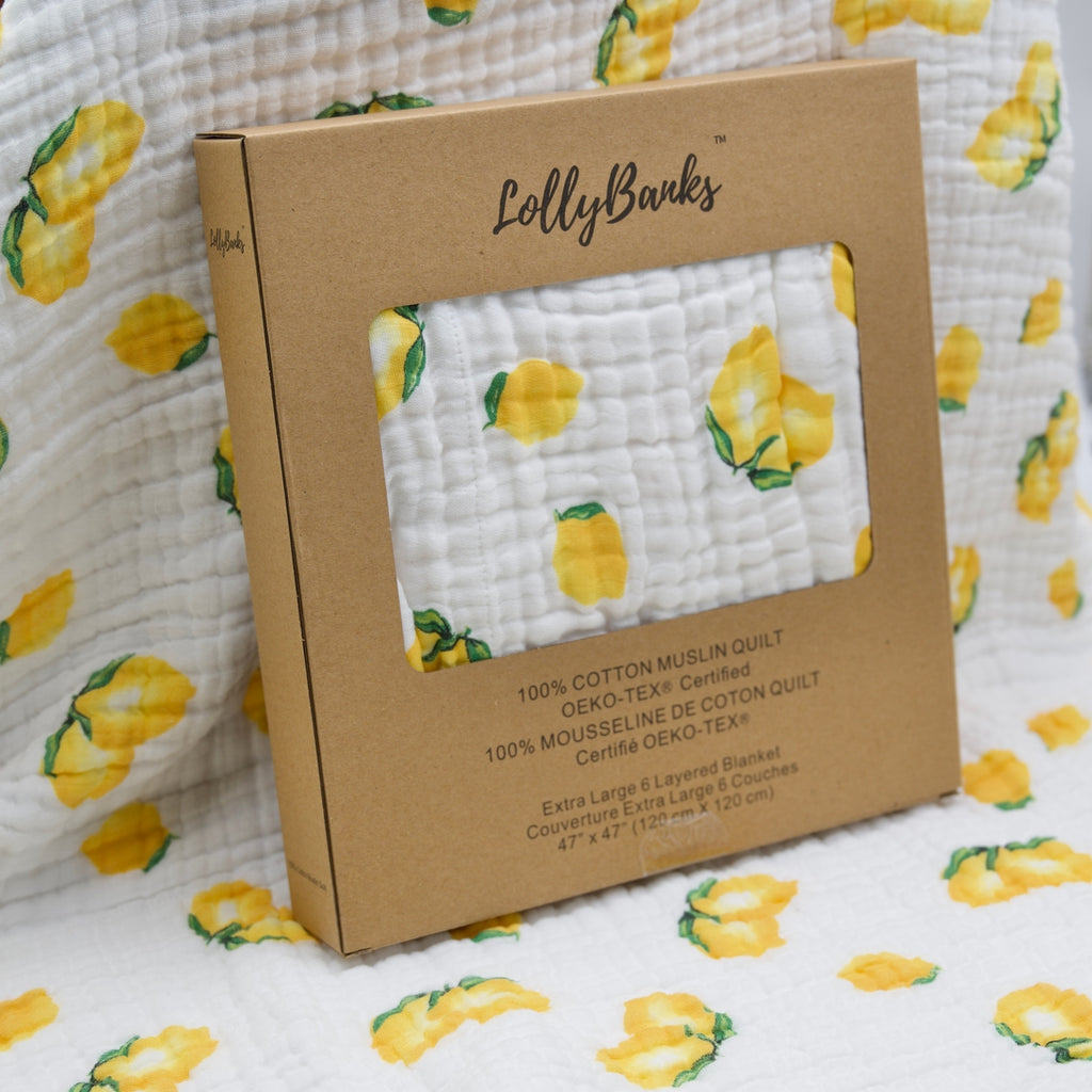 Baby & Kids 6-layer Muslin Quilt 120x120cm: Lemons